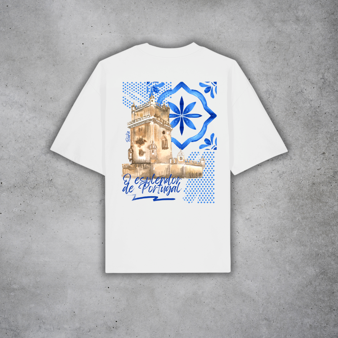 T-Shirt (Oversized) Esplendor de Portugal, weiß, Unisex, 100% Bio-Baumwolle