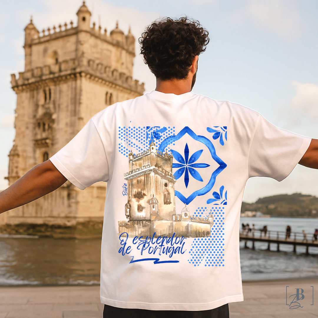 T-Shirt (Oversized) Esplendor de Portugal, weiß, Unisex, 100% Bio-Baumwolle
