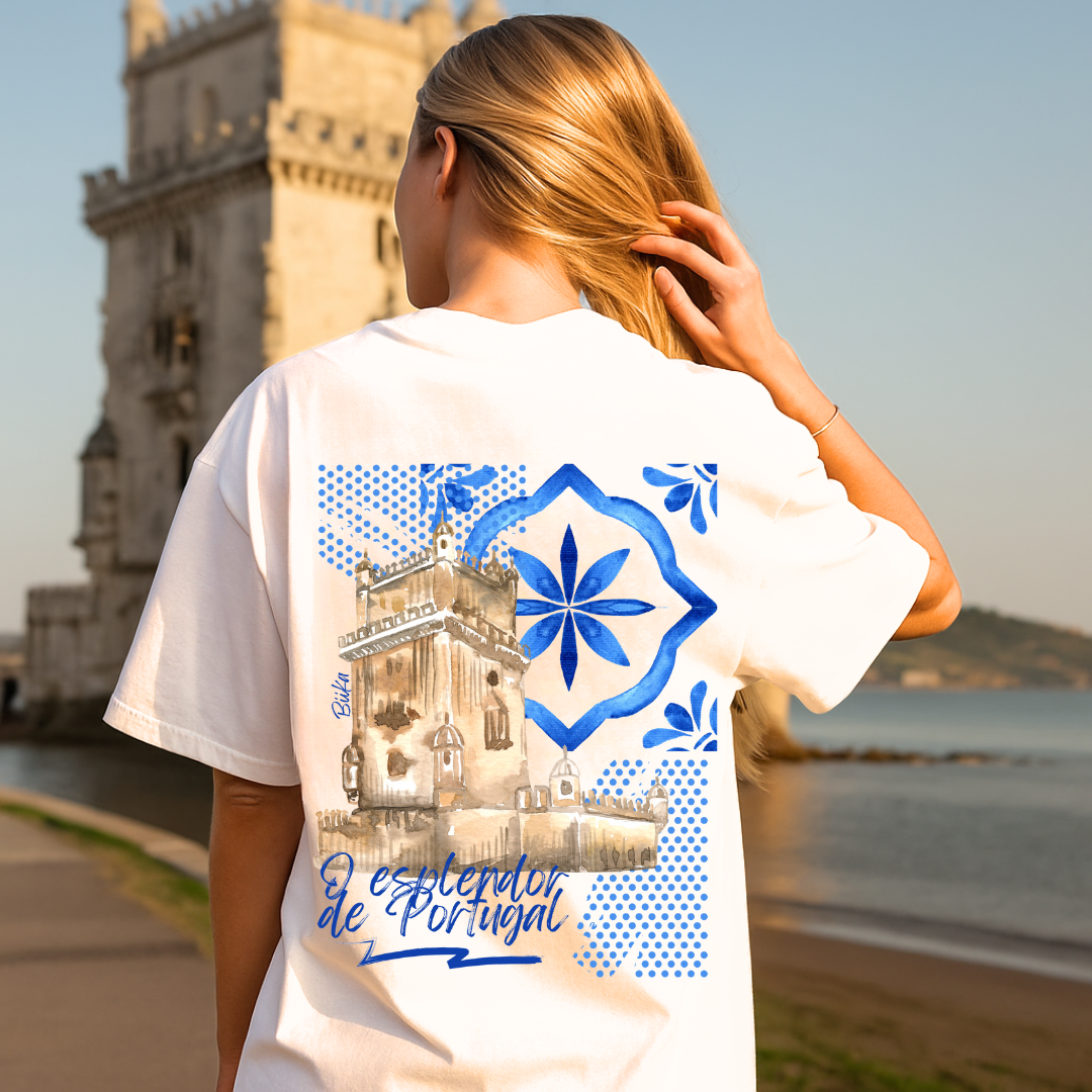 T-Shirt (Oversized) Esplendor de Portugal, weiß, Unisex, 100% Bio-Baumwolle